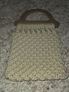 Vintage Handcrafted Macrame Cream Crochet Top-Handle Women's Bag